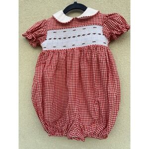 Vintage Wish Upon A Star Red Gingham Embroidered  Bubble‎ Girl Toddler Size 1